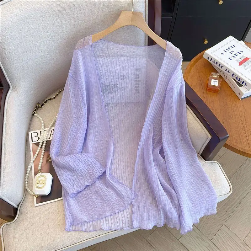 Summer New Loose Women's Chiffon Sun Protection Open Cardigan Air Conditioning Sweater Lazy Style Gentle Outerwear Top