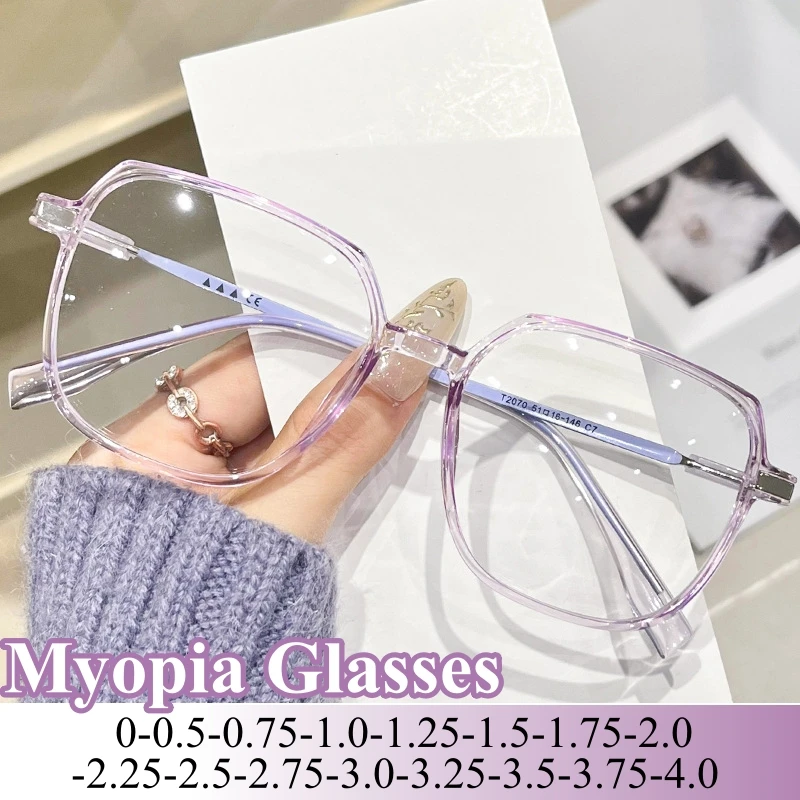 

Fashion Large Frame Myopia Glasses Men Women Blue Light Blocking Eyewear Anti Eyestrain HD Vision Prescription Lens-1.25-2.25