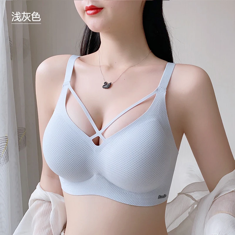 Traceless Semi-Fixed Cup Lingerie Thin Gel Soft Support Antidrops Adjustability No Steel Ring Super Soft Solid Color Bra 5XL 6XL