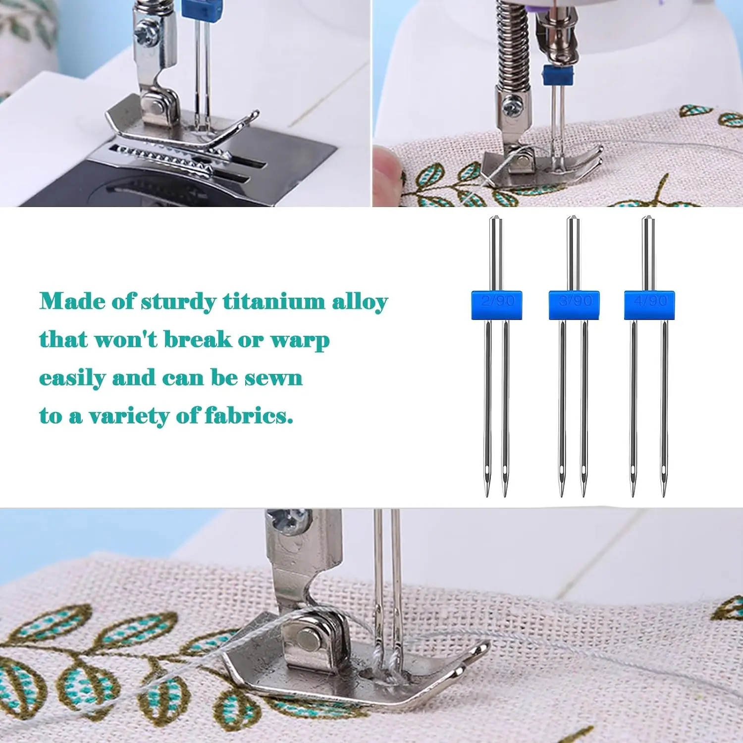 9PCS Sewing Machine Needles Double Twin Needles 2.0/90 3.0/90 4.0/90 Sewing Needles for Most Household Sewing Machine