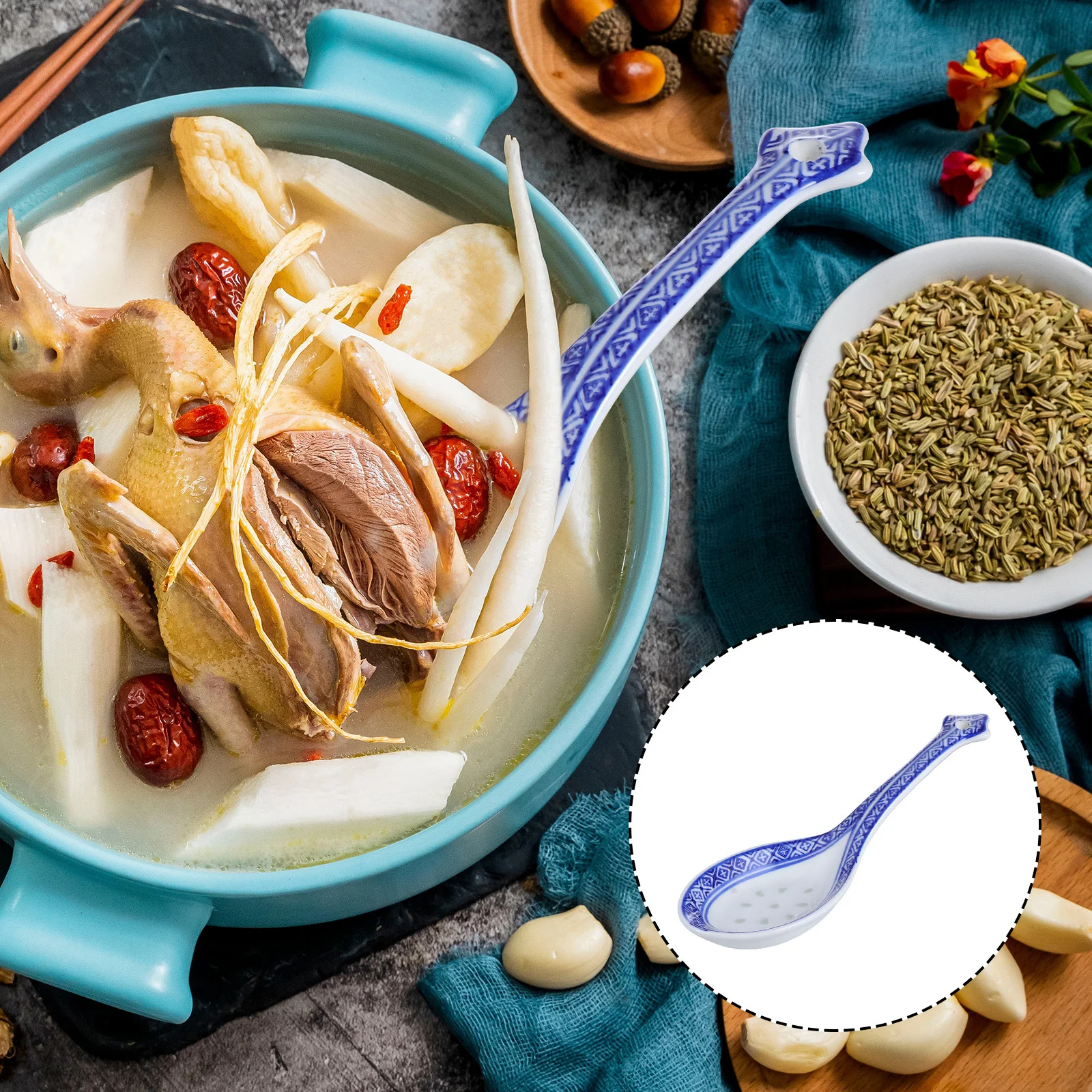 

Ceramic Blue and White Soup Spoon Big Chinese Style Party Kitchen Utensils Food Serving Soup Scoop Asian Spoons