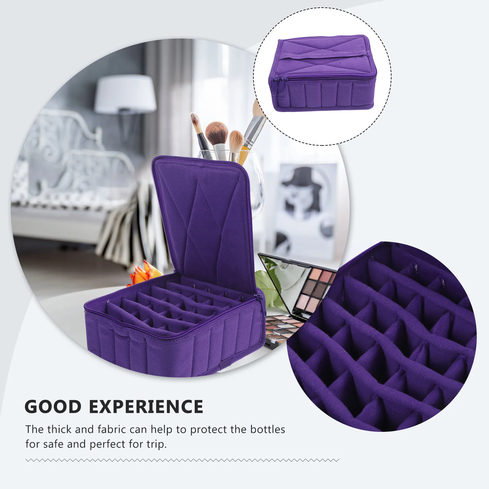 

Essential Oil Organizer Bag Purple Thick Fabric Travel Storage Upright Separated Design For Bottles Brush Holder