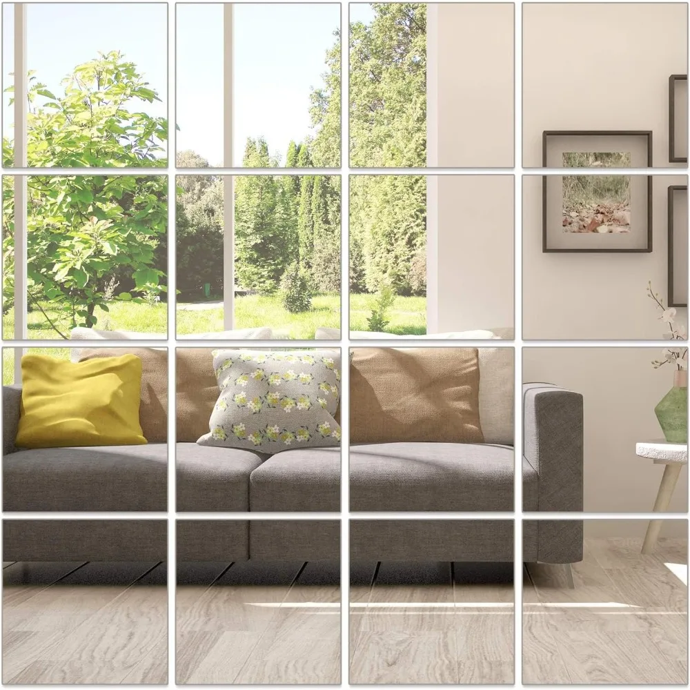 

Wall Mirror, 16 Sheets Flexible, Sheets Self Adhesive Mirror Wall Stickers Removable Acrylic Mirrors, 6 x 6 inches, Wall Mirror