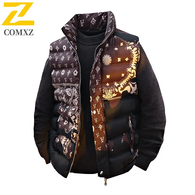 

COMXZ Мужская хлопковая куртка большого размера с принтом, мужской зимний тренд, повседневный жилет больших размеров, термопальто, жилет с воротником-стойкой, 2025