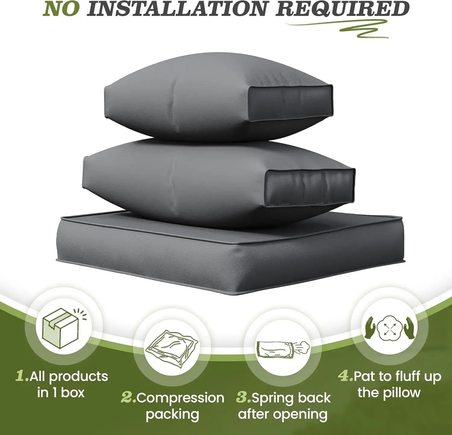 وسائد أريكة خارجية مكونة من 14 قطعة، مقاومة للماء وسريعة الجفاف، جزء سفلي غير قابل للانزلاق، مناسبة لجميع الأحوال الجوية، قماش صديق للبيئة، رمادي