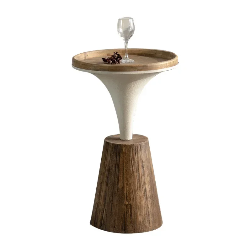 wabi-sandy wind solid wood household small coffee table, American small apartment antique living room side table