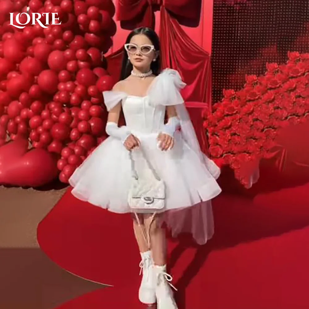 

LORIE Hi-Lo A-Line Midi Sparkling Tulle with Flower Girl Dresses Off Shoulder Sweet Gril Party Dress Mini A-LINE Tulle Weddins
