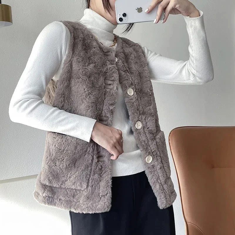 Fashion Lamb Velvet Vest Women's OutWear Autumn Winter New Vest Lamb Wool Vest Imitation Fur Vest Jacket Ladies Waistcoat