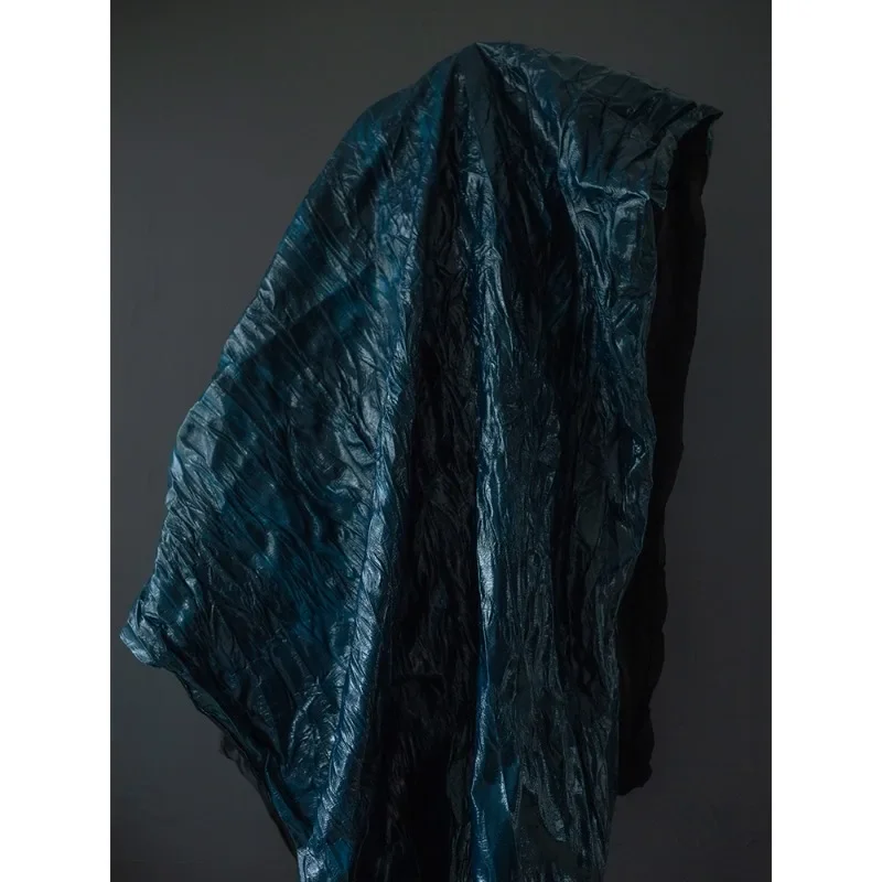 شمع الزيت والجلود الراقية الغنية الكوبالت الأزرق الملمس التجاعيد التدرج الإبداعية الشرير سترة صورة ظلية مصمم النسيج #2