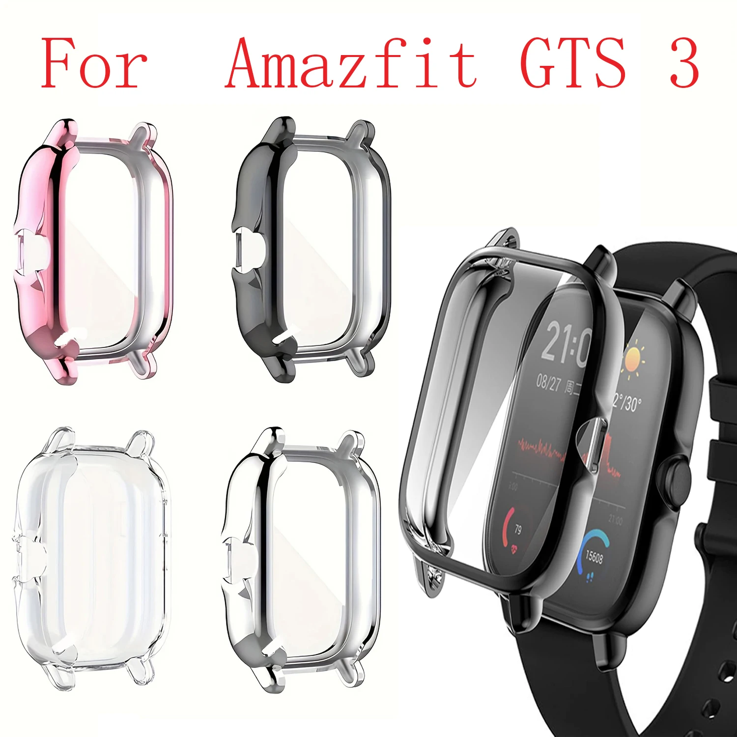 TPU Protective Cover For Amazfit GTS 3, Full Screen Protector Case For Huami Amazfit GTS 3 Watch Protection Shell.