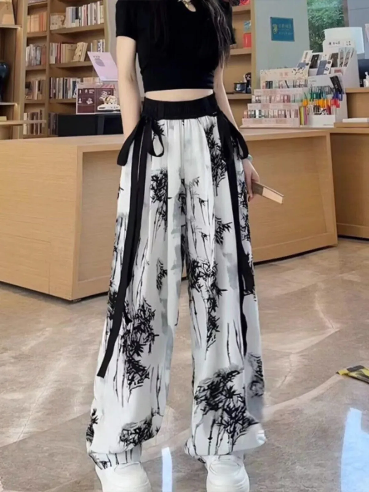 Women Lightweight Soft Pant Ladies Chiffon Flowing Draping Trousers Wide Leg Straight Floor Length Pants Female Trousers Bottoms