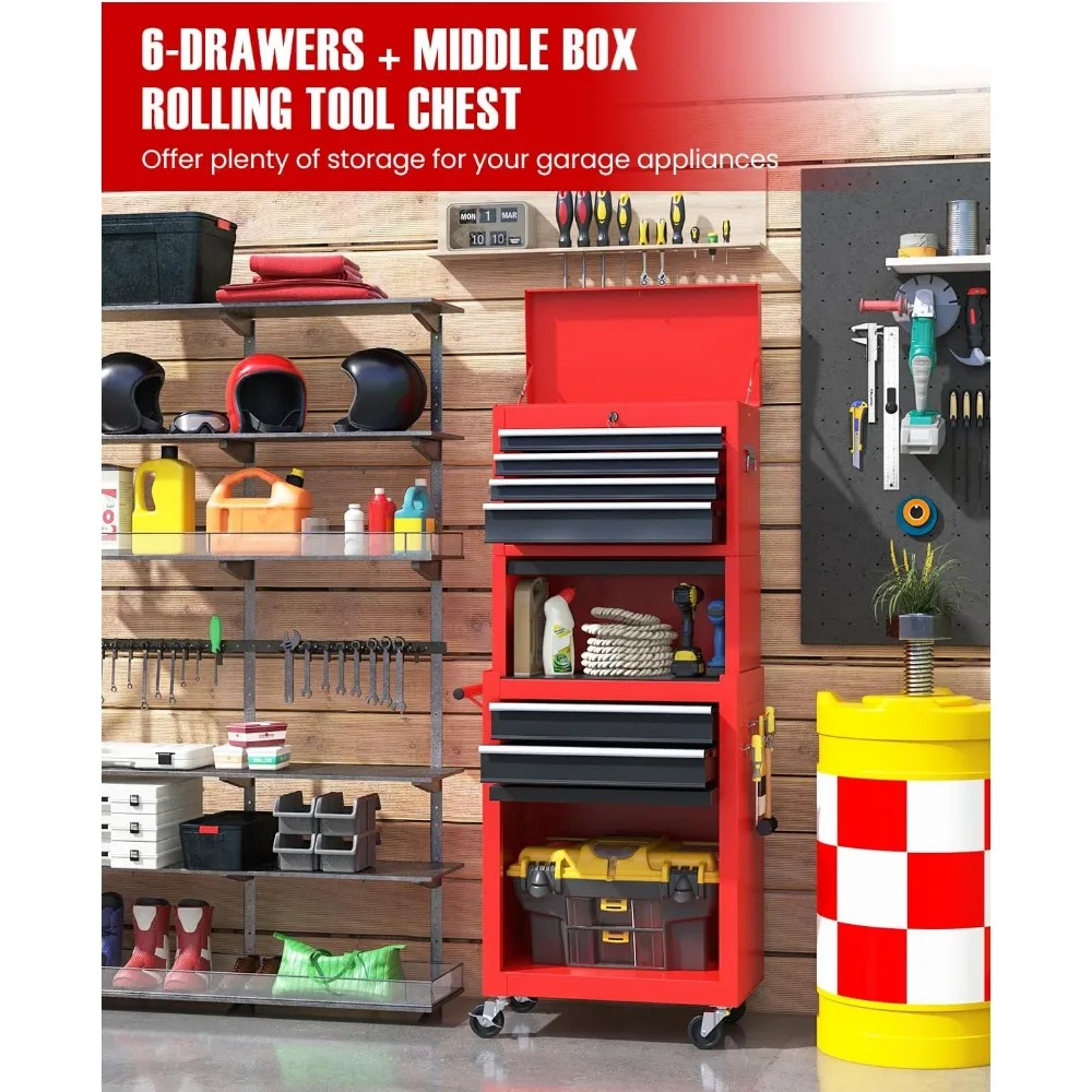 "Dual-Function Rolling Tool Chest with Removable Top and Adjustable Shelf, Lockable and Wheeled Storage Cabinet"