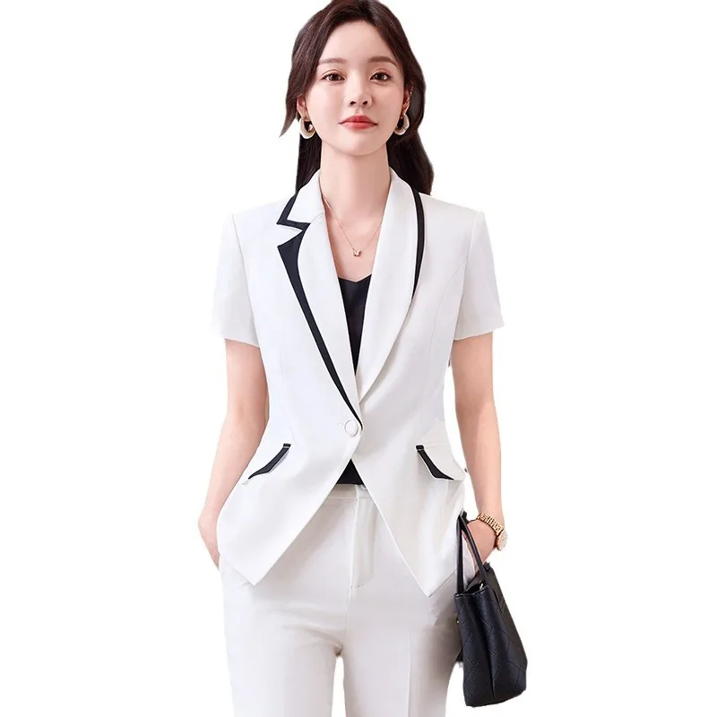 Costume fin d'été professionnel pour femmes, nouvelle mode, manches courtes, Blazer de Style blanc, vêtements de travail