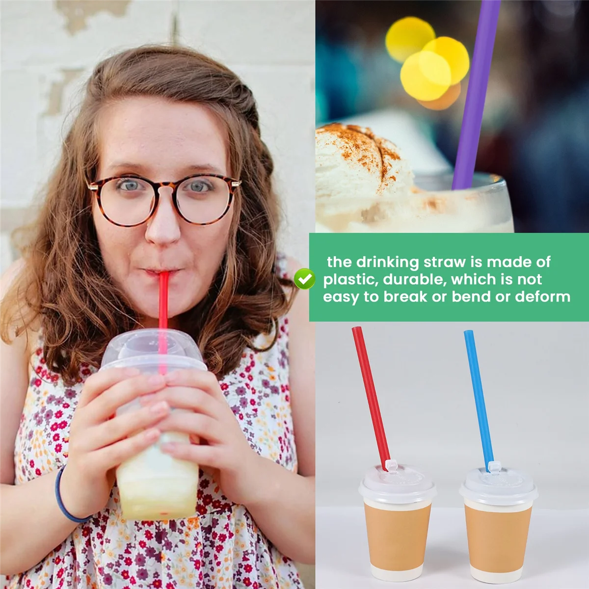 300 ชิ้น 10.3in หลอดจัมโบ้ Smoothie Straws Milkshake Straws กว้างพิเศษยาวพิเศษคละสีสดใส