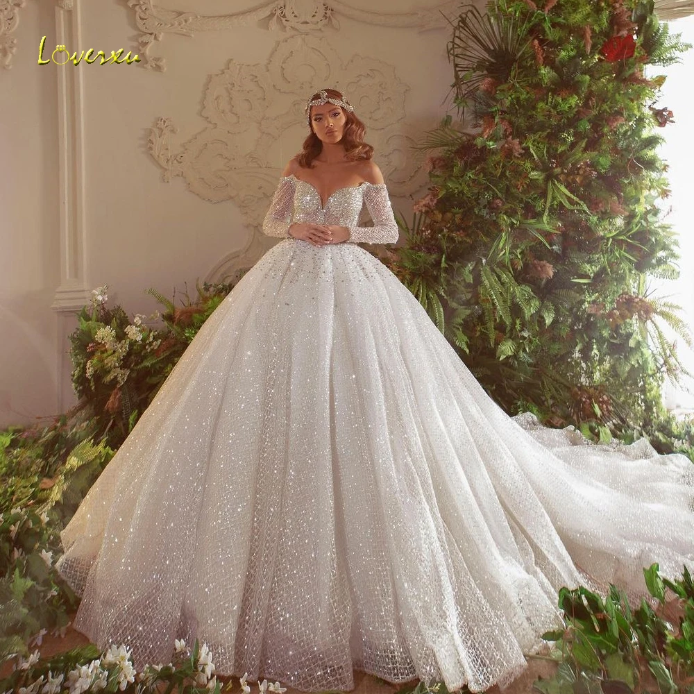 Loverxu A-Line Stunning Wedding Dresses Sweetheart Off The Shoulder Vestido De Novia Lace Embroidery Custom Made Bridal Gown