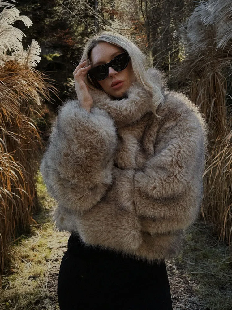 HH Frauen Winter Elegante Lose Langarm Casual Mäntel Frau Hohe Kragen Warme Faux Pelz Pullover Sweatshirts Streetwear