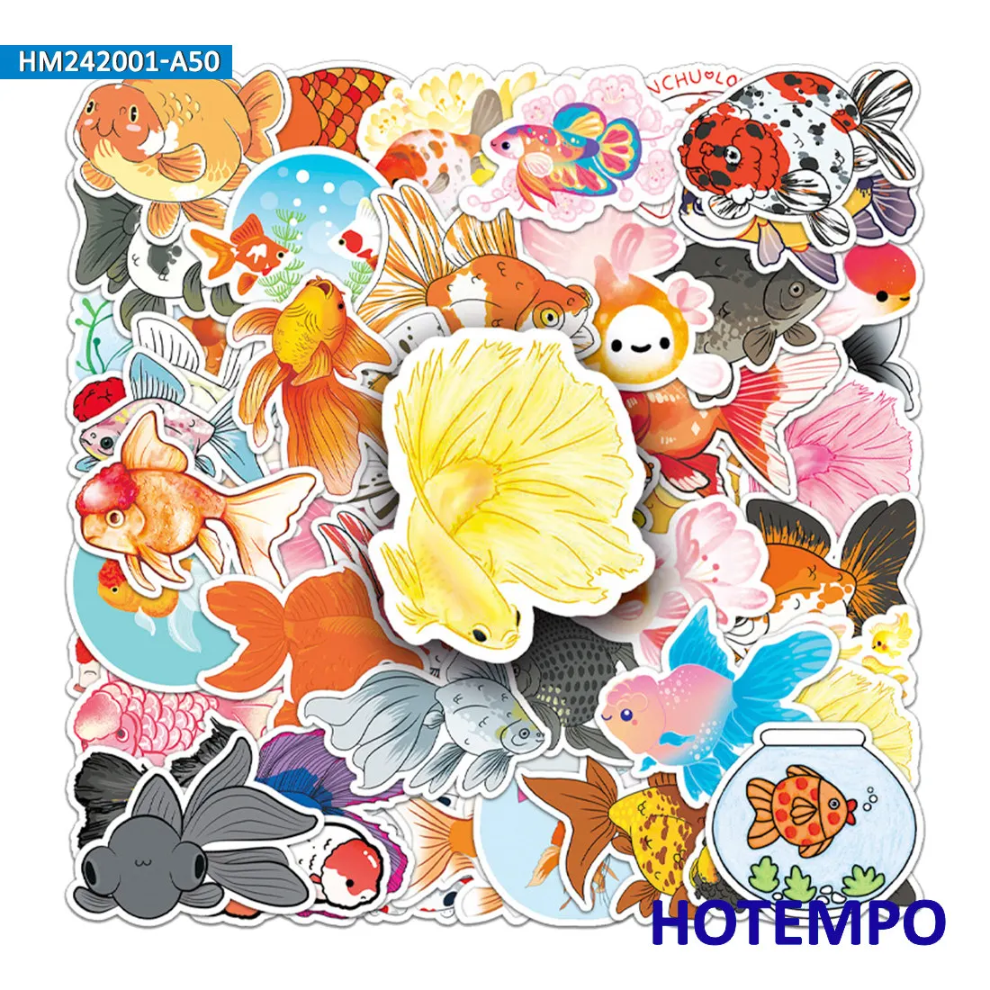 20/30/50枚、鯉の魚のステッカー、色とりどりの華やかな鯉と金魚、かわいい動物たち、電話、ラップトップ、車、バイク用、楽しいステッカーパック