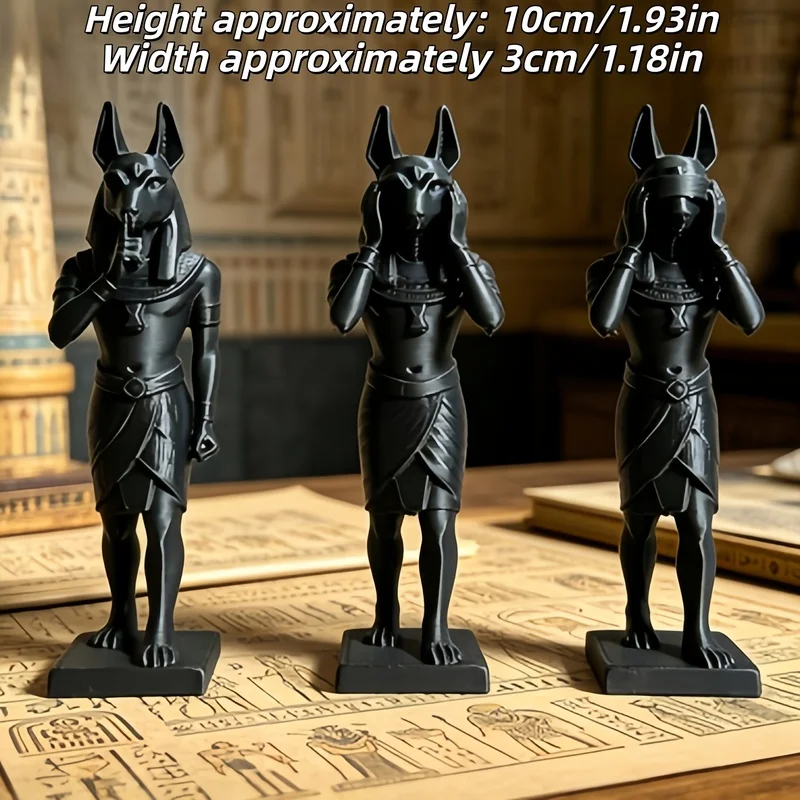 3‑Pack Anubis Three‑Wise Statue Set, See‑No‑Evil Hear‑No‑Evil Speak‑No‑Evil, Egyptian Mythology Figurines, Gothic Table Decor, H