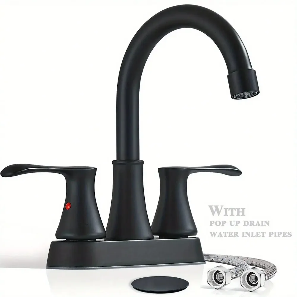 

Black Bathroom Sink Faucet 3 Holes 4 Inch Centerset Vanity Mixer Faucet 2 Handle