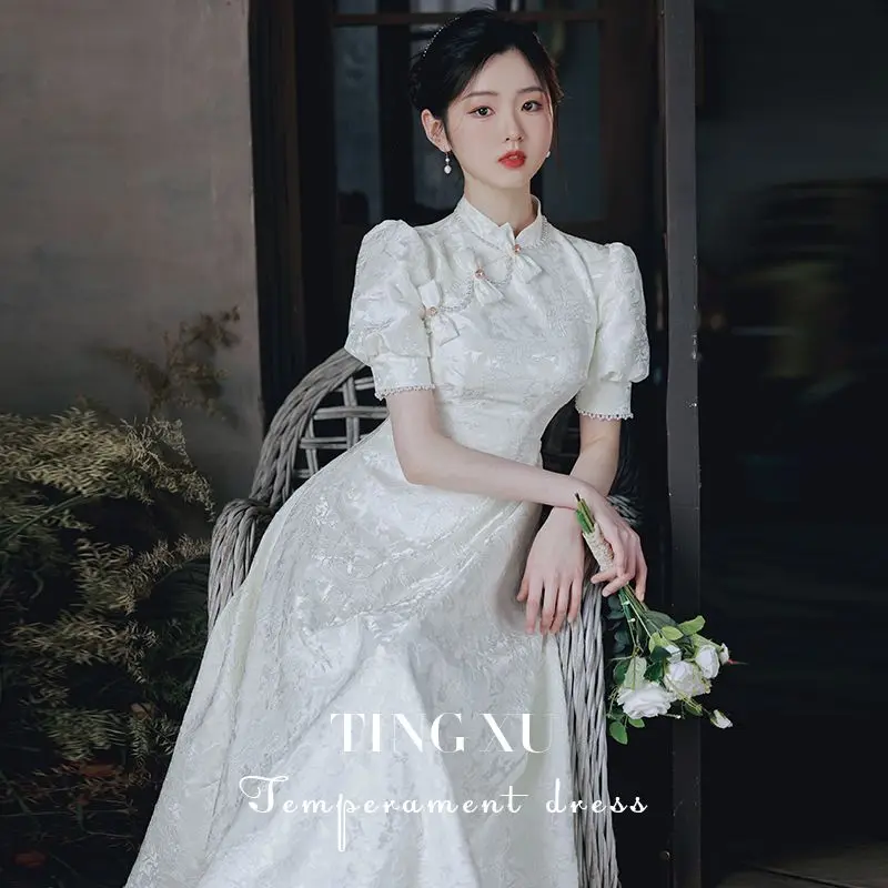 

Qipao Chinese Traditional Dress Embroidered Young Girl 2024 New Summer Toast Dress Asian Wedding Retro Elegant Women's Clothing