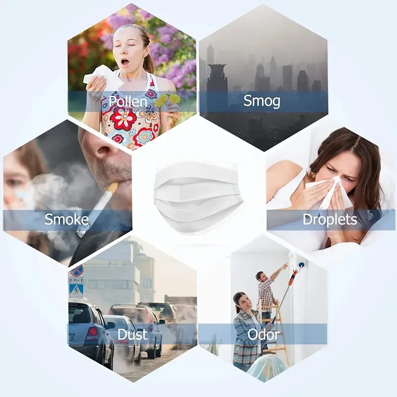 50/100 PCS Box White Face Masks Disposable Face Masks 3-Layer Protection Breathable Comfortable Safety Shield For Home Office