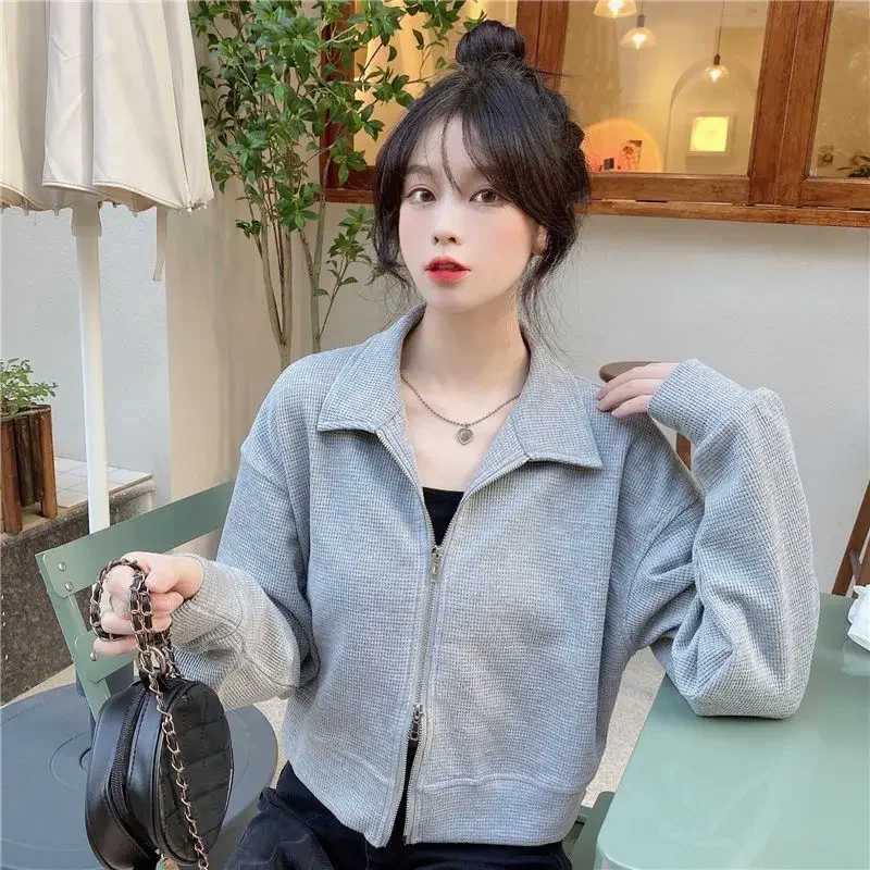 Moletons femininos moda manga longa femme popular sólido all-match simples venda quente roupas zíperes design estilo rua harajuku