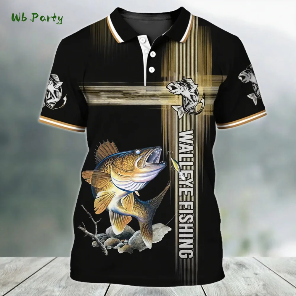 3D Fishing Print Men's Polo Summer Outdoor Sports Men's Polo Short Sleeve Fashion Casual Men's Polo T-Shirt Retro Men's Clothing