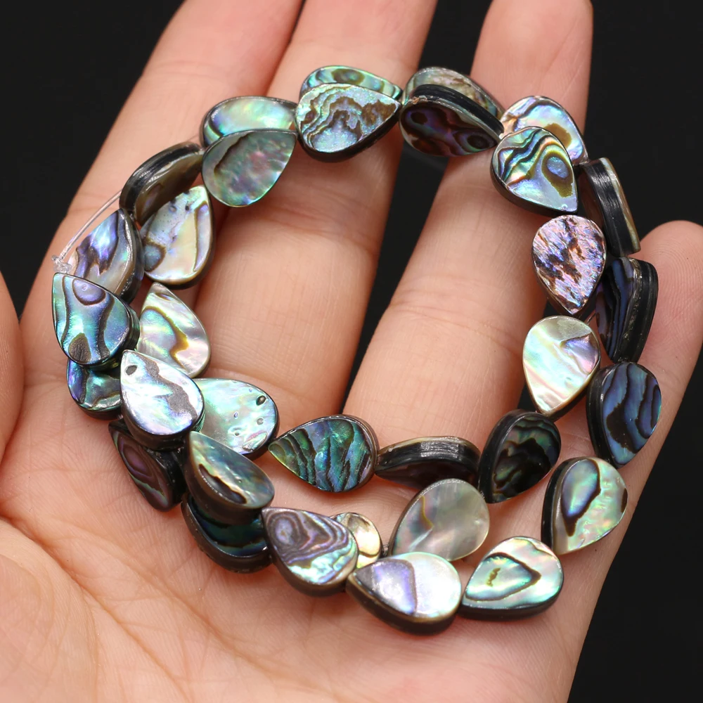 10 Stück natürliche Perlen aus Abalone-Muschel, Tropfenform, zur Verwendung als Trennperlen für die Schmuckherstellung, zum Basteln von Halsketten, Armbändern und Ohrringen. – Detail 5