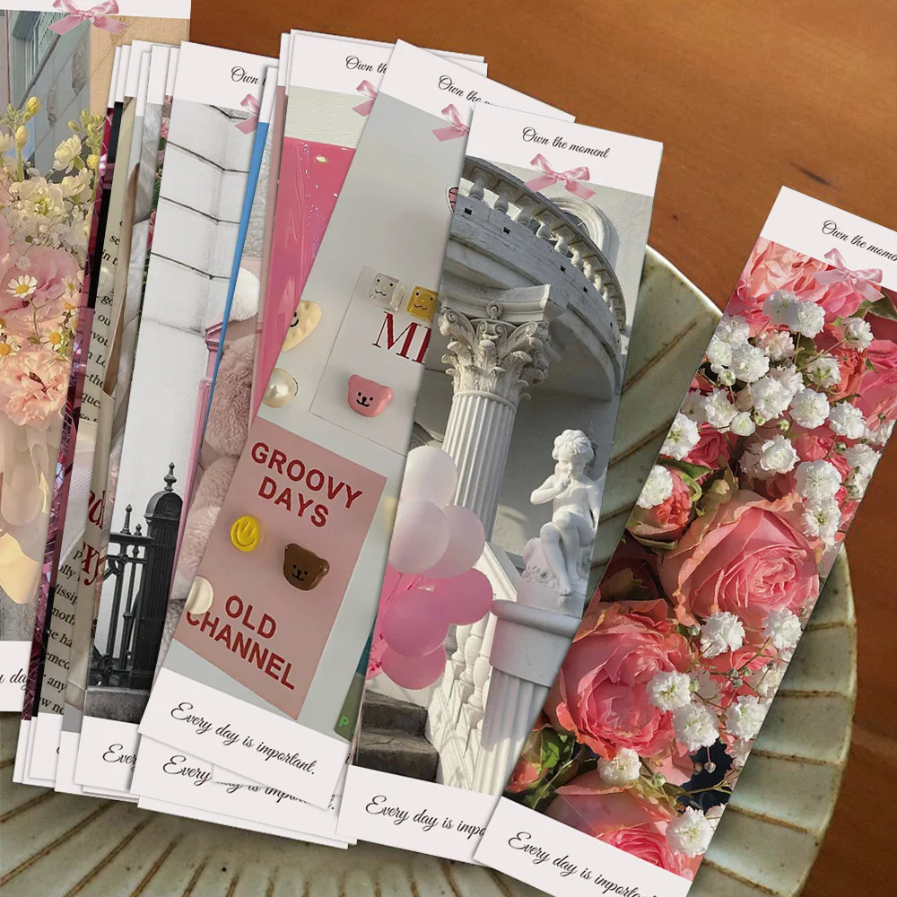 

30Pcs Cute Pink Landscape Bookmarks Set Creative DIY Paper Message Cards Reading Pages Markers Decorative Student Gifts