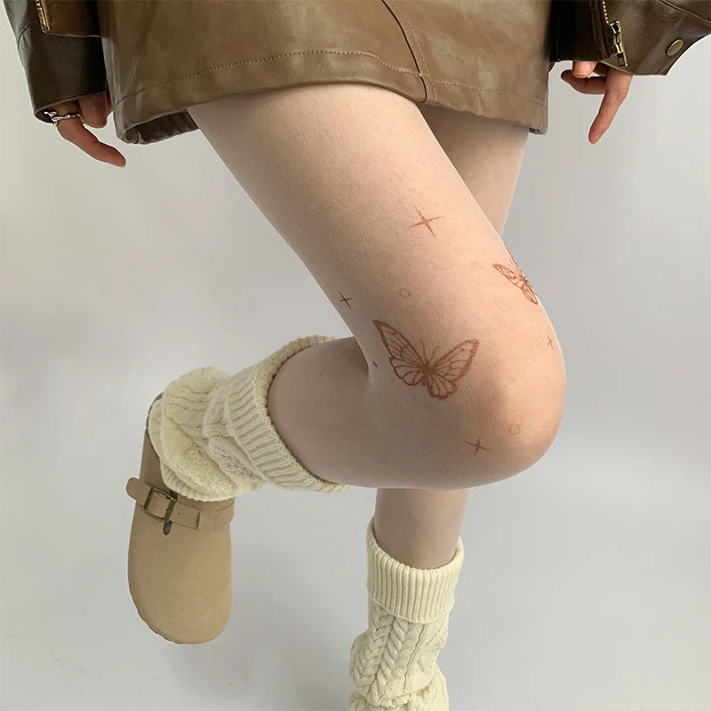 JK-Collants Lolita pour Fille, Tatouage Papillon, Bas de Cuisse, Lingerie Sexy pour Femme, Y2k