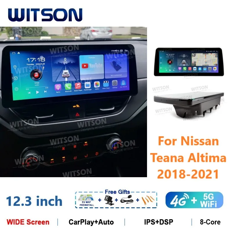 Witson android auto estéreo para nissan teana altima 2018-2021 carplay dsp 12.3 ''ips tela hd rádio do carro navi gps multimídia