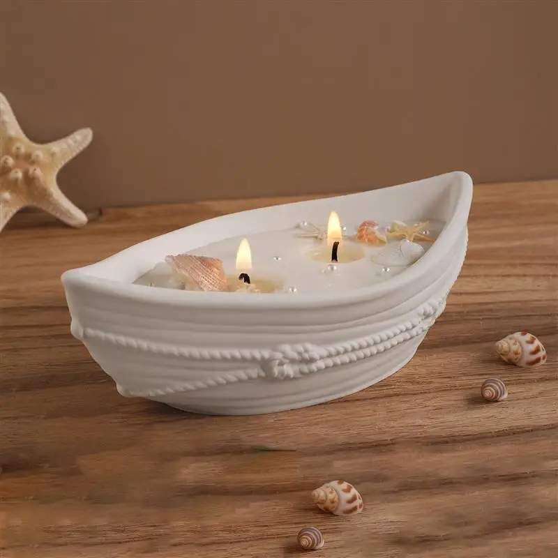Silicone Candle Vessel Mold Oval Bowl Boat Jar with Hemp Rope Pattern for Epoxy Resin Storage Tray Container Plaster Mould view 5