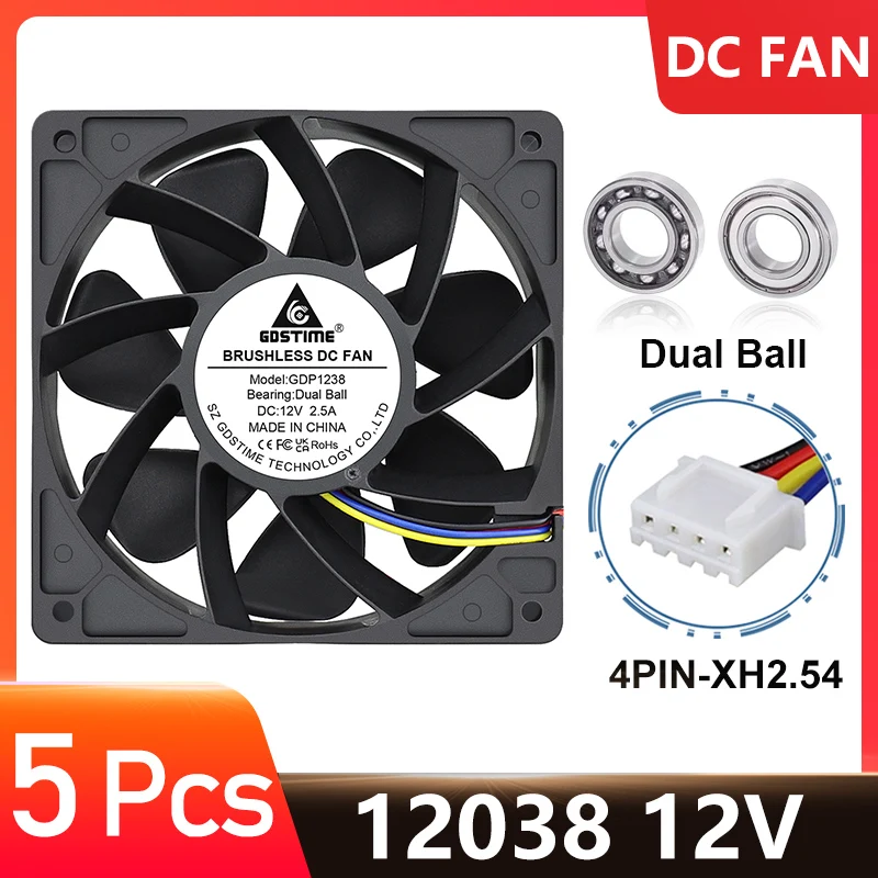 

5 PCS lot Dual Ball Bearing 12V 12038 120mm x 38mm 12cm 5 inch 4P FG PWM Cooler Radiator DC Motor Cooling Fan