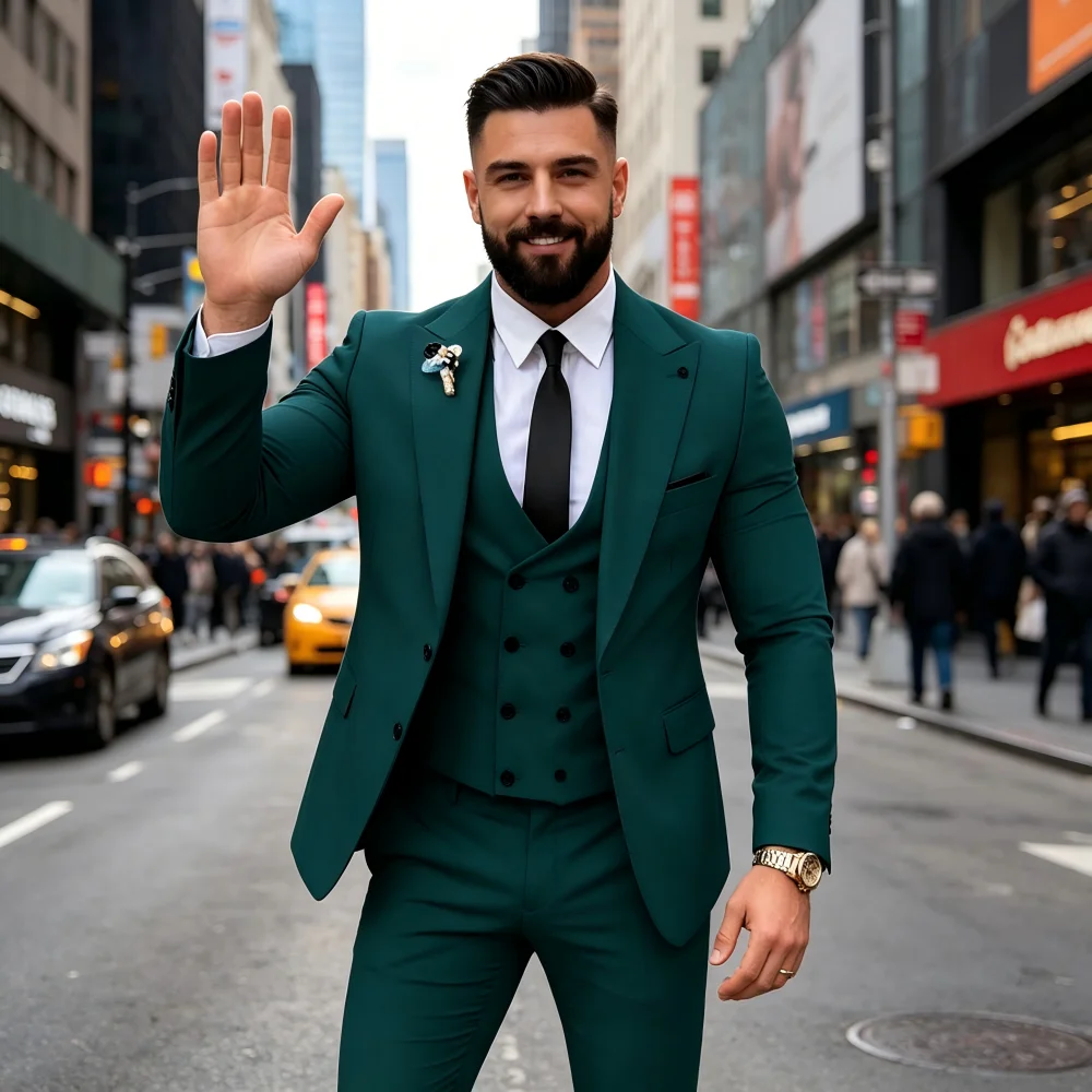 

3PCS (Blazer+Vest+Pant) Froom Tuxedos Sets Peak Lapel Jacket Casual Men Suits Double Breasted Vest Pants for Wedding_Business