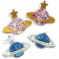 New Sequin Star Planet Acrylic Earrings for Women Fashion Glitter Big Saturn Drop Earring Creative Jewelry Birthday Gift