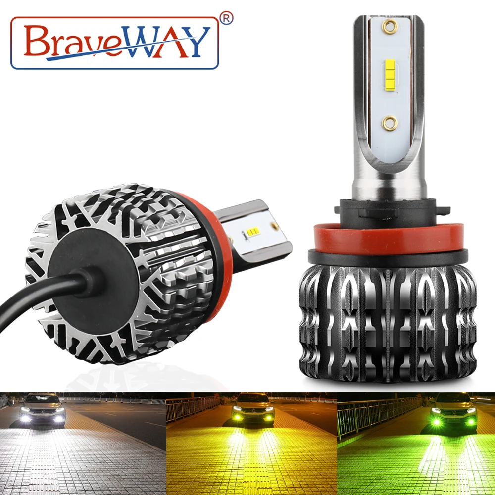 BraveWAY H4 H11 Led Headlight Bulbs H1 H3 H27 9005 9006 HB3 BH4 Led Lamps 12V Yellow/White/Green 3000K/6000K 