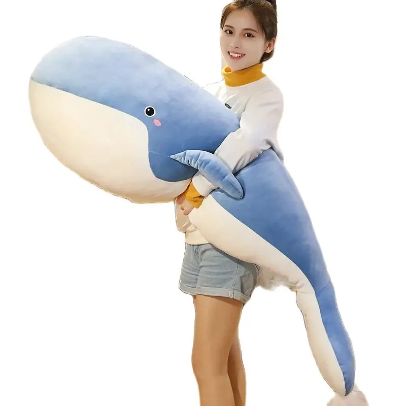 120cm Giant Whale Plush Toys Big Soft Stuffed Sleeping Pillow Cute Sea Animal Fish Blue Shark Doll Birthday Gift