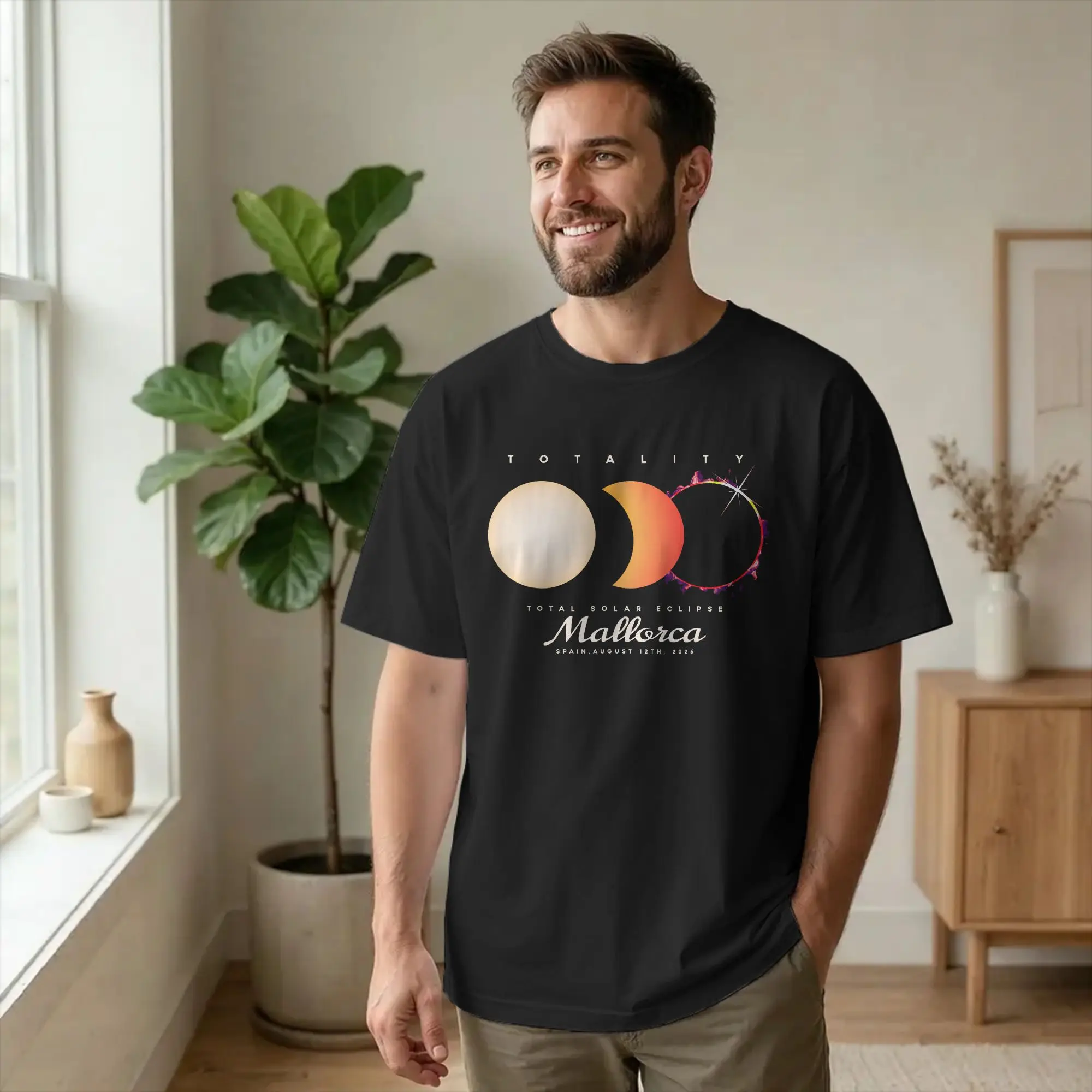 Total Solar Eclipse 2026 Mallorca Spain Men T Shirt Scientific Cool Tee Shirt Short Sleeve T-Shirt Pure Cotton 4XL 5XL 6XL merch