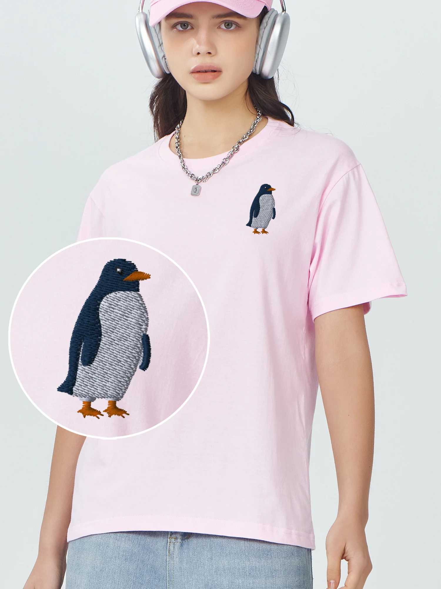 

Penguin Embroidered Tshirt Animals Penguin 100% Cotton Embroidery T-Shirts Penguin Fashion T Shirt Men's T-Shirts Tshirt Punk