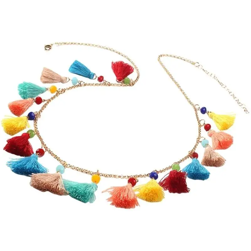 

39BB Unisex Ethnic Beadered Weater Chain с бирюзовыми кисточками красочное богемное ожерелье для повседневного и фестивального