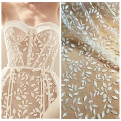 Thick Embroidery Leaves Style Lace Fabric Rayon Material Top Quality Tulle Mesh Ivory Lace Wedding Dress Lace Garment Costume