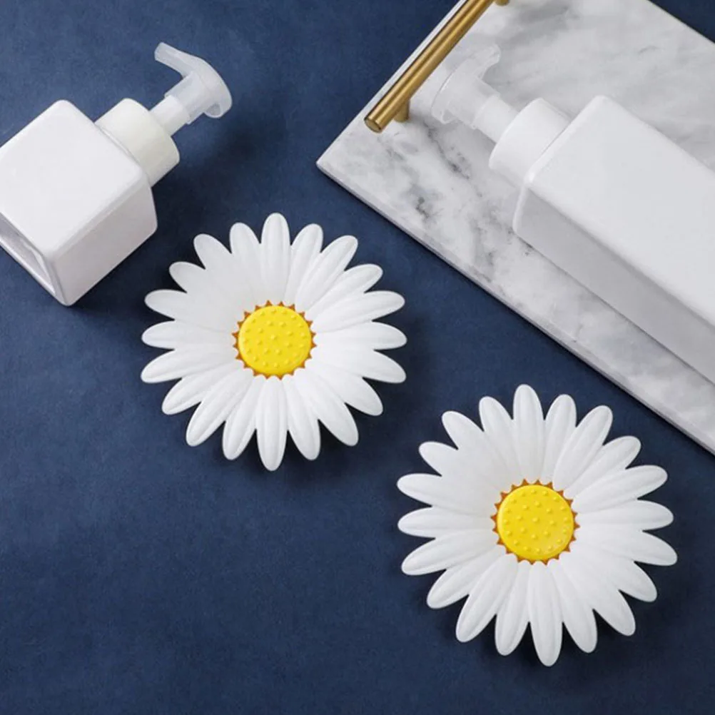 

4 Pcs Soap Holder Daisy Flower St Storage Dish Double Layer Tray Bracket Shower Draining Rack Box Bathroom Accessory