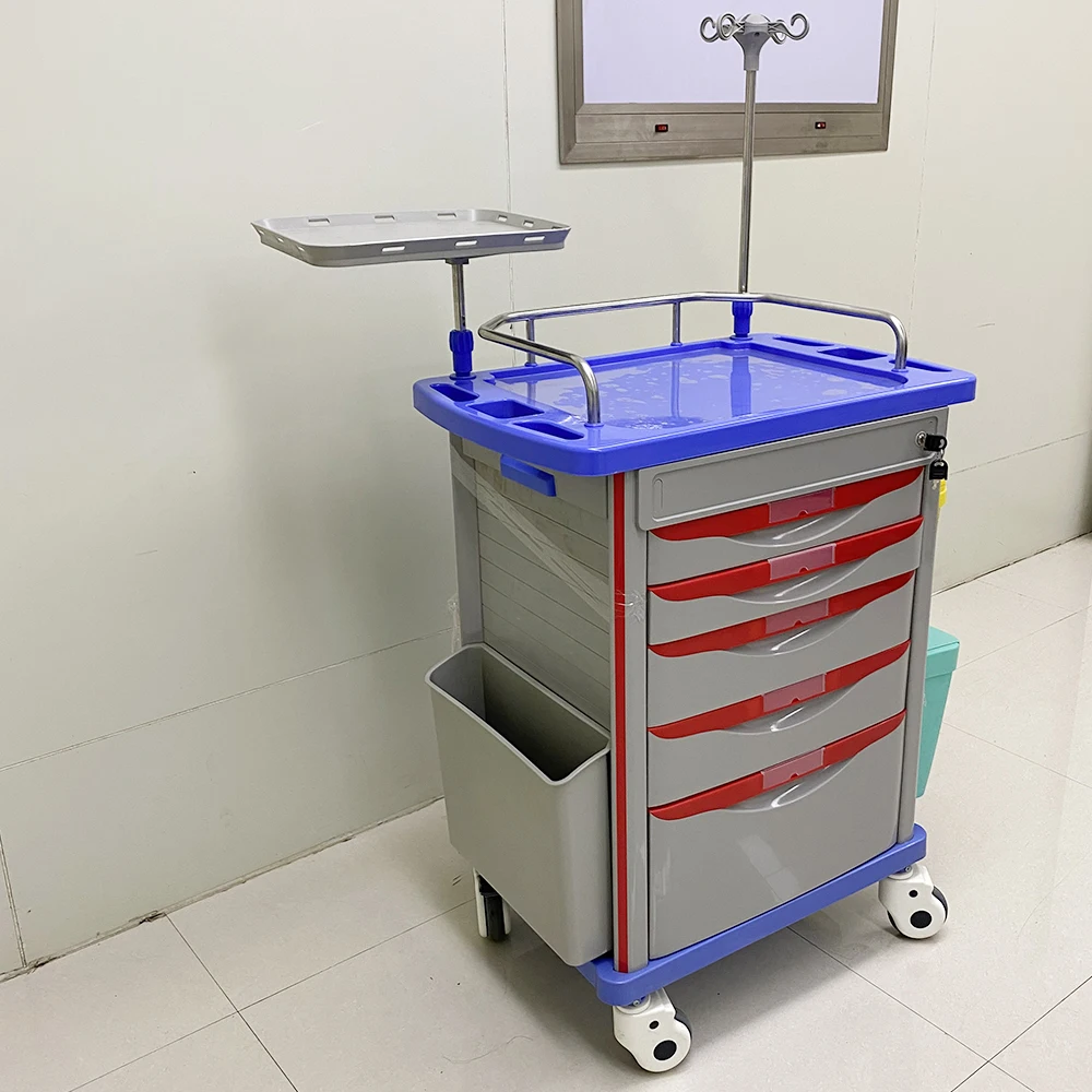 Medische noodkar, 5-lades noodhulptrolley, behandelkar voor ziekenhuis en kliniek, zwaarbelastbaar medisch materiaal