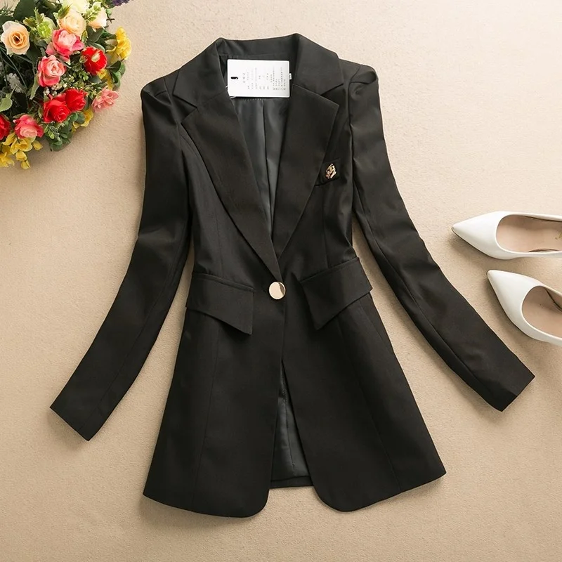 2026 Giacca blazer primaverile e autunnale Nuova edizione coreana Giacca da abito slim media lunga professionale a maniche lunghe tinta unita W1571