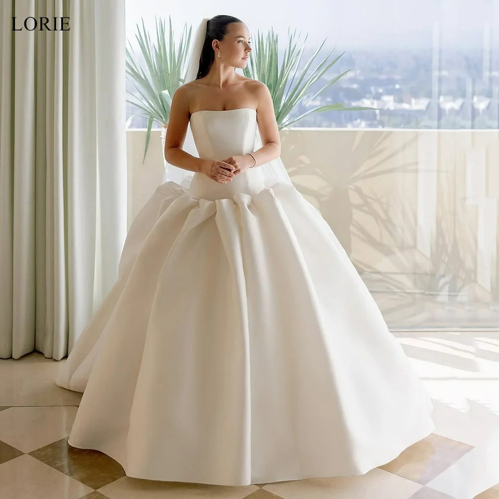 

LORIE Modern Satin Strapless Wedding Dresses Sleeveless Draped A-Line Bride Prom Gown Floor-Length Bridal Gowns Customized