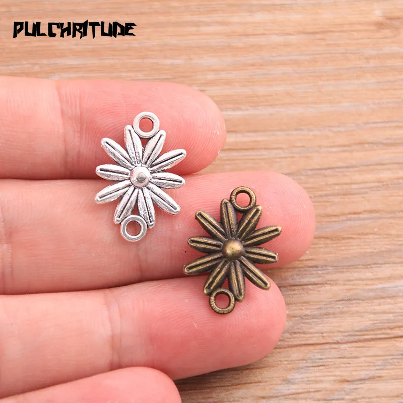 PULCHRITUDE  30PCS 14*20mm 2020 New Product Two Color Flower Charms Connector Jewelry Metal Alloy Jewelry Marking