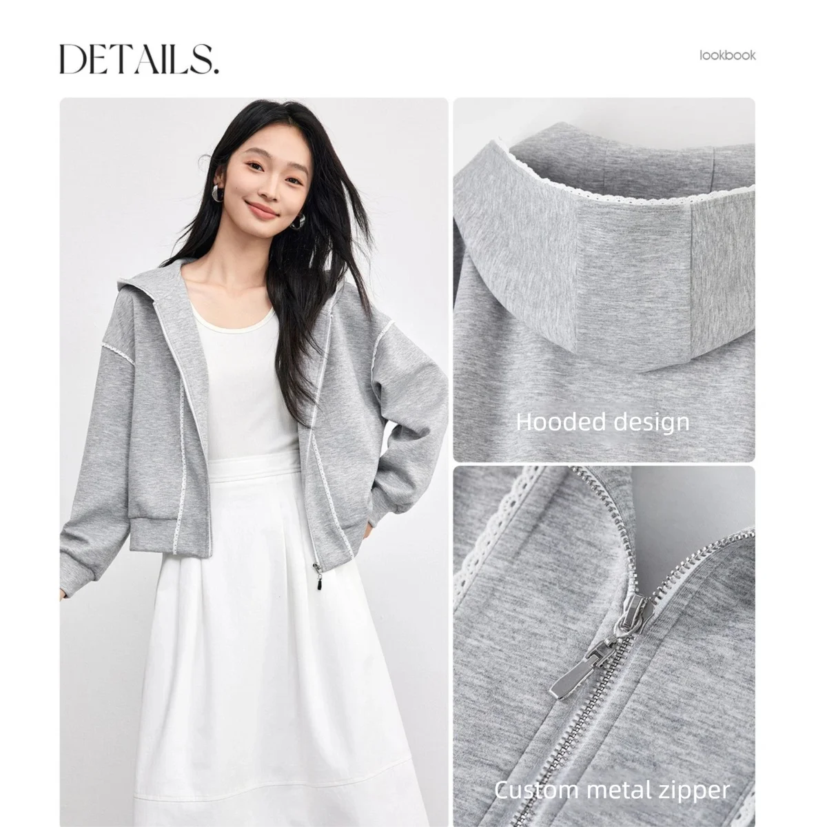 SENTUBILA Donna Giacche corte con cappuccio 2025 Autunno Sport Cappotti larghi a maniche lunghe Capispalla casual a contrasto di colore 153WG8813