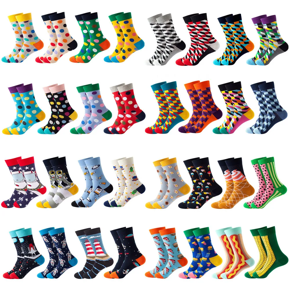 8 Pairs Novelty Fashion Happy Men and Women Casual Socks Funny Space Grid dots Crew Socks