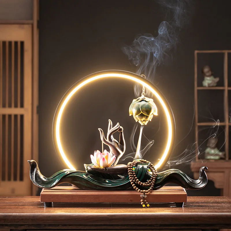 

Home Decor Chinese Bergamot Lotus Ceramic Zen Lamp Decoration Living Room Decoration Incense Burner Accessories