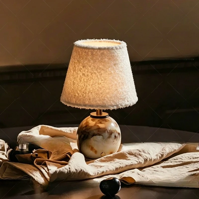 French Antique Style Floor Lamps Marble Lamp Body Desk Lamp Rechargeable Bedroom Study Homestay Bedside Home Decor Night Lights